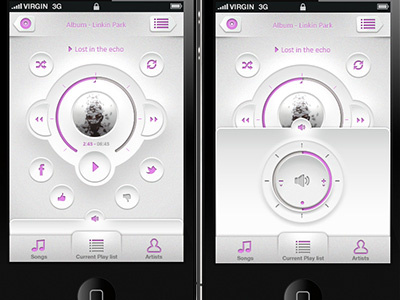 Music Player iPhone App with volume control app iphone music pink player ui volume