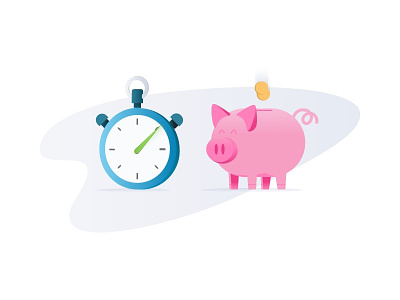 Time & Money bank clock graients pig piggybank spot illustration stopwatch