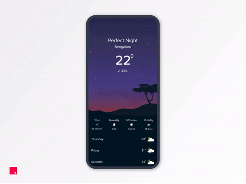 Weather App animation app illustration interaction invision studio mobile night weather