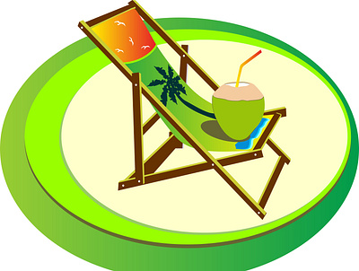 green summer art beach beach chair branding design flat fresh funny graphic design green illustration logo sand sea summer vector