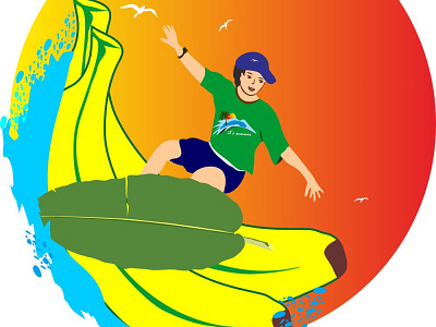 Banana Beach! art banana beach branding design flat funny funny ideas graphic design green illustration logo sea surfing vector yellow