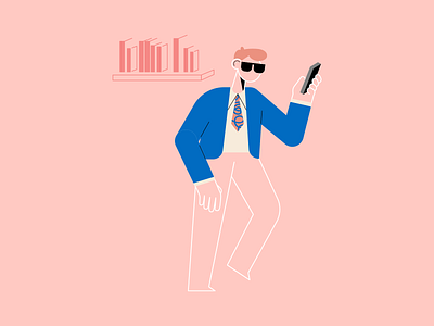 Busy Dad app art books character hair illustration man person phone shades shelf shirt suit sunglasses texture tie vector