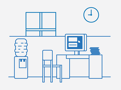 Office Desk chair computer desk drawing illustraion illustrator lines office vector work