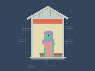 Window Woman brick building character dress hair illustration vector window woman