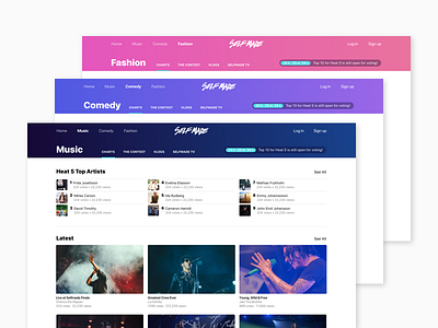 Charts Page blue clean colours feed landing page music people purple ui