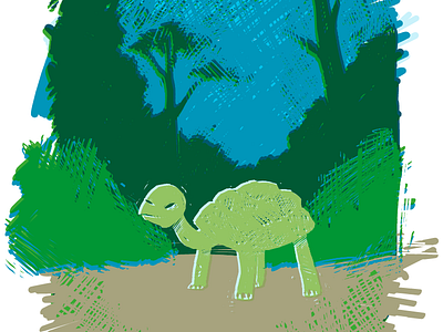 Turtle animal apple pencil green illustration ipadpro landscape turle woodcut