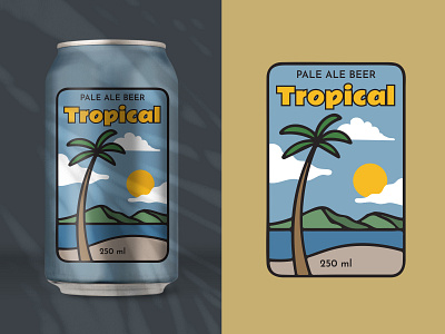 Tropical Summer Label On Beer Can badge beach beer beer label branding coconut design illustration label palm palm tree retro summer summer illustration tree tropical vintage badge