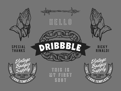 Hello Dribbble badge debut first shot illustration logo vintage badge