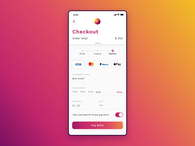 #DailyUI challenge 002 - credit card checkout checkout checkout form credit card dailyui gradient light minimal mobile payment