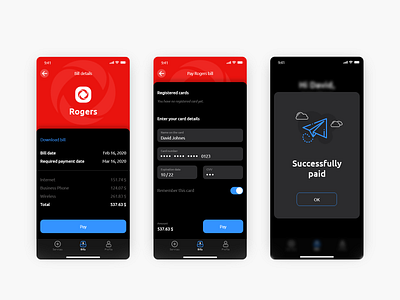Bill payment app concept bills concept credit card dark ui design form payment ui