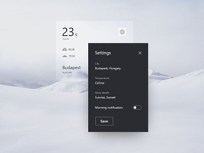 #DailyUI challenge 007 - settings card cards ui dailyui dark ui fluent fluent design minimal mountains setting settings ui ui uidesign weather weather app