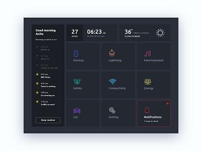 #DailyUI challenge 021 - Home Monitoring Dashboard dark ui dashboard dashboard design dashboard ui design home icon design icon set minimal minimal dashboard monitoring monitoring dashboard morning smarthome tablet app ui