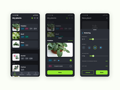 Plant Care mobile UI - dark dark ui design light ui minimal mobile app mobile ui plant care ui uidesign