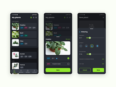 Plant Care mobile UI - dark