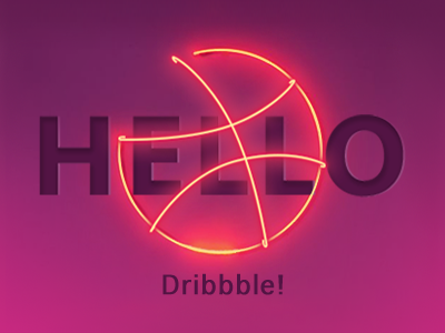 Hello Dribbble! color dribbble first flat fonts graphic hello illustration logo neon pink poster