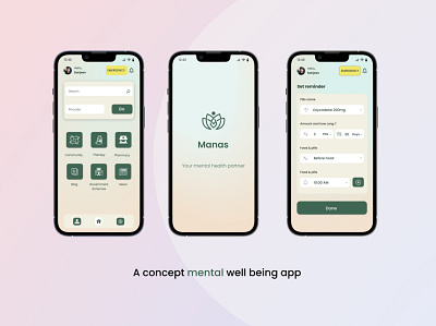 Manas - mental health app design graphic design typography ui ux vector