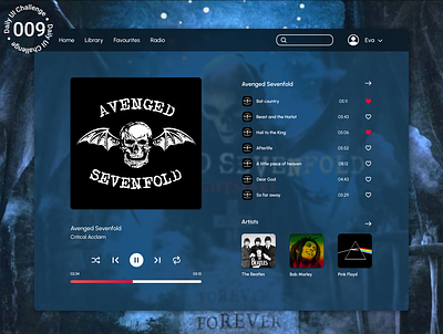 Daily UI Challenge - Music player #009 avenged sevenfold daily ui daily ui 009 daily ui challenge daily ui music player design music music player player profile song songs ui ui design