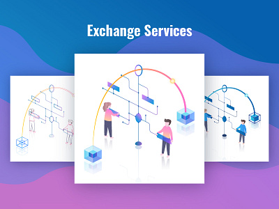 Exchange Services Illustration bitcoin blockchain crypto cryptocurrency design gradient illustration isometric page service ui web