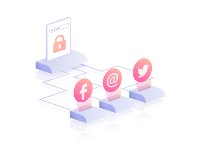 One Password Required gradient illustration isometric password privacy service social media vector web website illustration