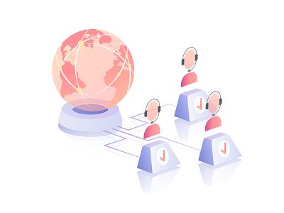 Call center in the Cloud call center cloud earth gradient illustration isometric vector web
