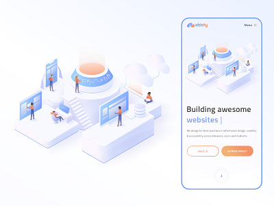 eBizity Homepage Illustration clean isometric illustration gradient gradient vector digital illustration isometric modern minimal people characters person software tools technicals ui illustrator ui ux webdesign vector web