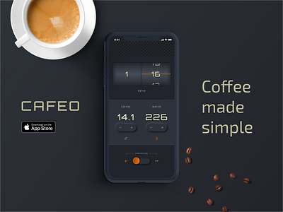 Cafeo - Coffee ratio calculator app app store brewing calculator coffee conversion ios iphone app minimal mobile app neumorphic neumorphism ratio simple ui design