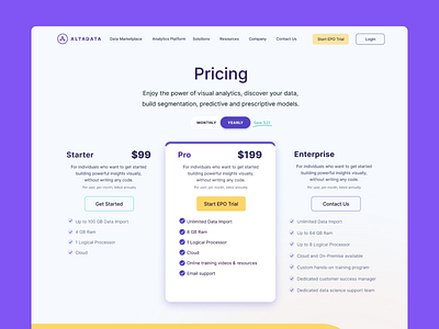 Altadata Subscription Page analytics aurora aurora ui data data analytics design trend glassmorphism pricing pricing page product design purple subscription subscription page web yellow