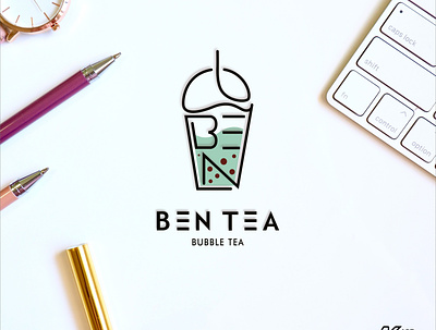 BEN tea ak art57 akart57 ben logo bubble tea logo bubble tea shop logo logo simple tea logo tea logo tea shop logo