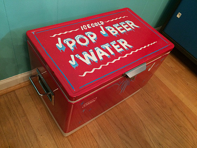 Pop beer cold cooler hand lettered ice caps icy one shot pop sign painting soda