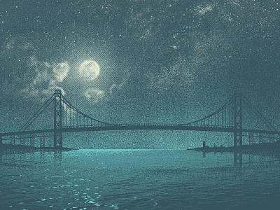 Ambassador Bridge bridge detroit dither dithering halftone moon poster print