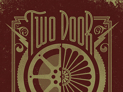 Two Door art deco fancy gold lettering movie reel two door