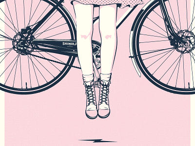 Shinola Illustration bicycle bike boots detroit flat floating flying illustration poster shinola two color