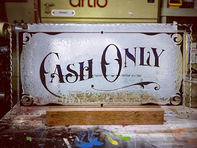 Cash Only cash only gilding glass sign glue chipped glass lettering reverse glass scalloped glass