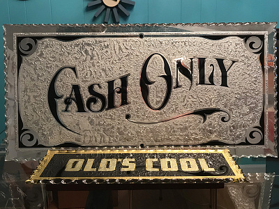 Gilded Signs cash only gilding glass sign glue chipped glass gold lettering old time oldschool reverse glass scalloped glass sign painting silver
