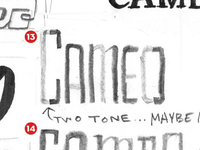 Cameo Roughs brand cameo custom hand hand lettered inking layout lettering logo match kerosene pencils roughs sketch