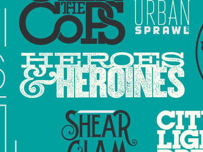 Collage of Logos alex sheldon band band logos bands collage collection cops fonts heroes lettering logotype logotypes match kerosene poster sans serif shear typography