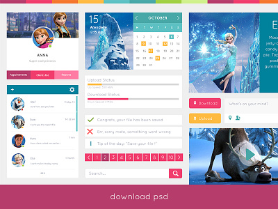 Free UI Kit calendar colorful cover download free freeby pink play psd file ui kit ux kit