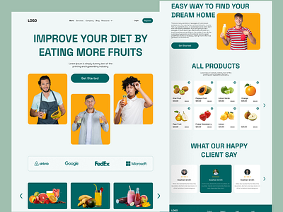 Healthy food diet website landing page diet food fruits landing page maxfluid natural ui ux web design website