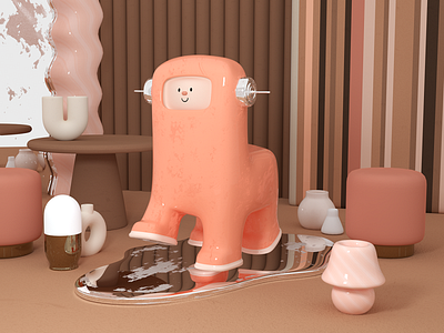 Robot #3 3d illustration 3d rendering 70s 80s animal c4d character design cinema 4d design furniture illustration interior pink robot toy