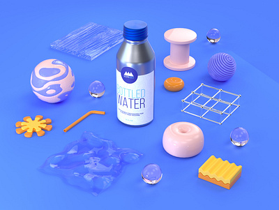 Water bottle 3d illustration 3d rendering bubbles c4d cinema 4d illustration items objects plastic school of motion things water