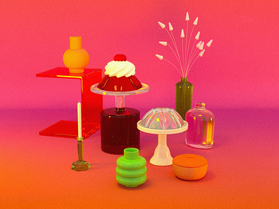 Still Life 3d 3d illustration 3d rendering ambient candle cinema 4d dessert flowers glass gradient icing illustration jelly moody orange plants pots scene vase