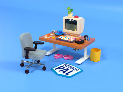Work from home 3d illustration 3d rendering automotive car repair company computer cute design team keyboard office office chair office space remote work setup toys wfh work from home work station