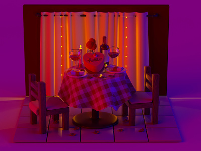 Date night 3d illustration 3d rendering ambient blender brunch c4d cake cinema 4d dessert dinner eating food napkins purple red restaurant sweets toy wine zbrush
