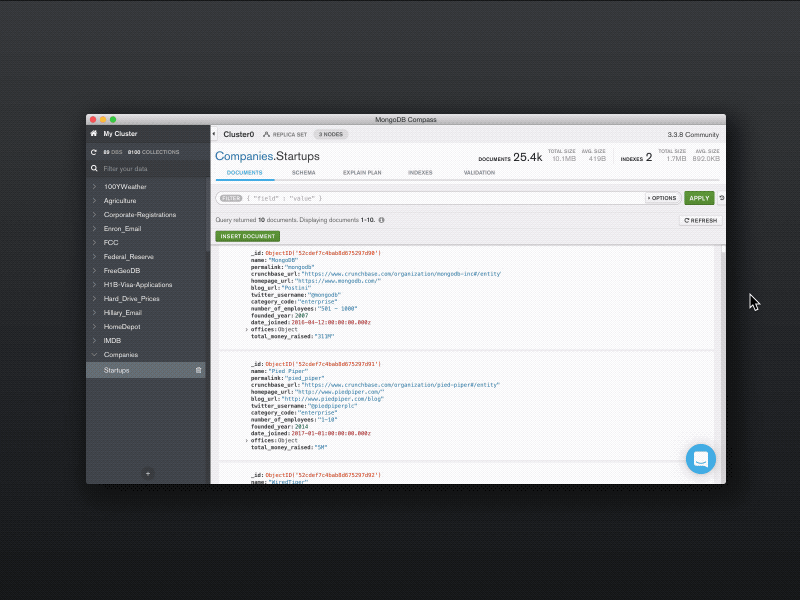 Compass - Query History compass crud database documents mongodb queries query query history ui ux