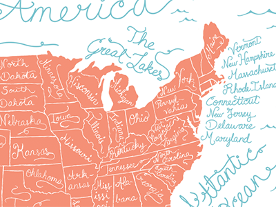 USA Map hand lettering lettering map poster print screenprint silkscreen typography usa
