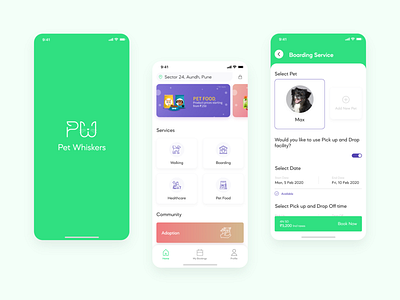 Pet Whiskers App - Service Booking appdesign interface ios ios app design mobile app mobile ui pet pet care ui uidesign