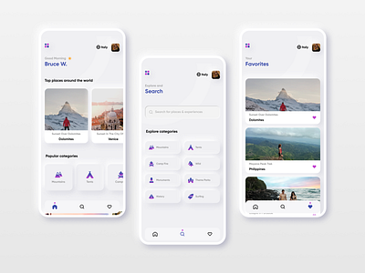 Travel App Concept With A Bit Of Neumorphism android app design design figma icon illustration ui ux vector
