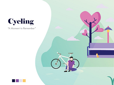 Cycling art beautiful boyandcycle cat characterwithbike color cycling dailyui moment nature photoshotscene simple ui uidesign weather