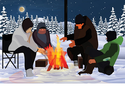 Winter Bonfire | Minimal Story Illustration | bangladesh bonfire middetails minimal simple character snowfall snowmoon story storyillustration