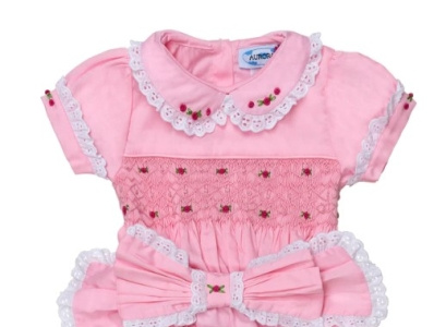 "NATALIE" 2 Piece Baby Girls Hand-Smocked Skirt Set & Bow.